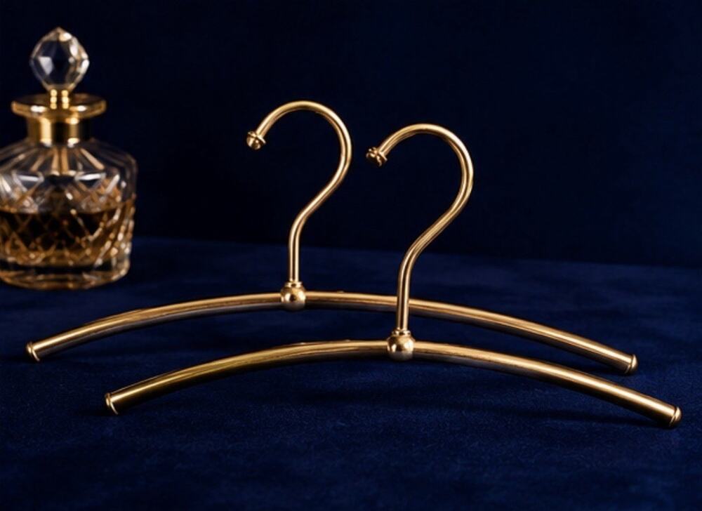 Vintage Brass Clothing Hangers Set of 2 Designer Style Curved Heavy Beautiful